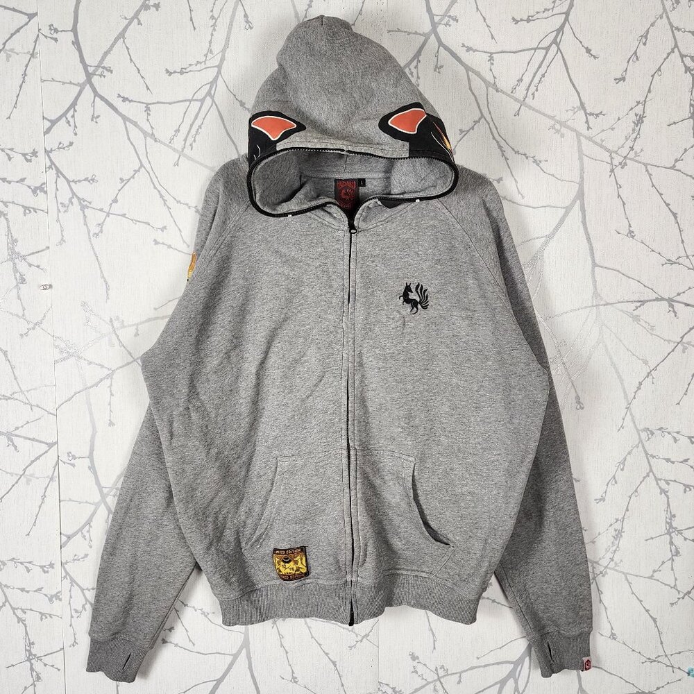 Hundred Demons Gray Cotton Full Zip Graphic Hoodie